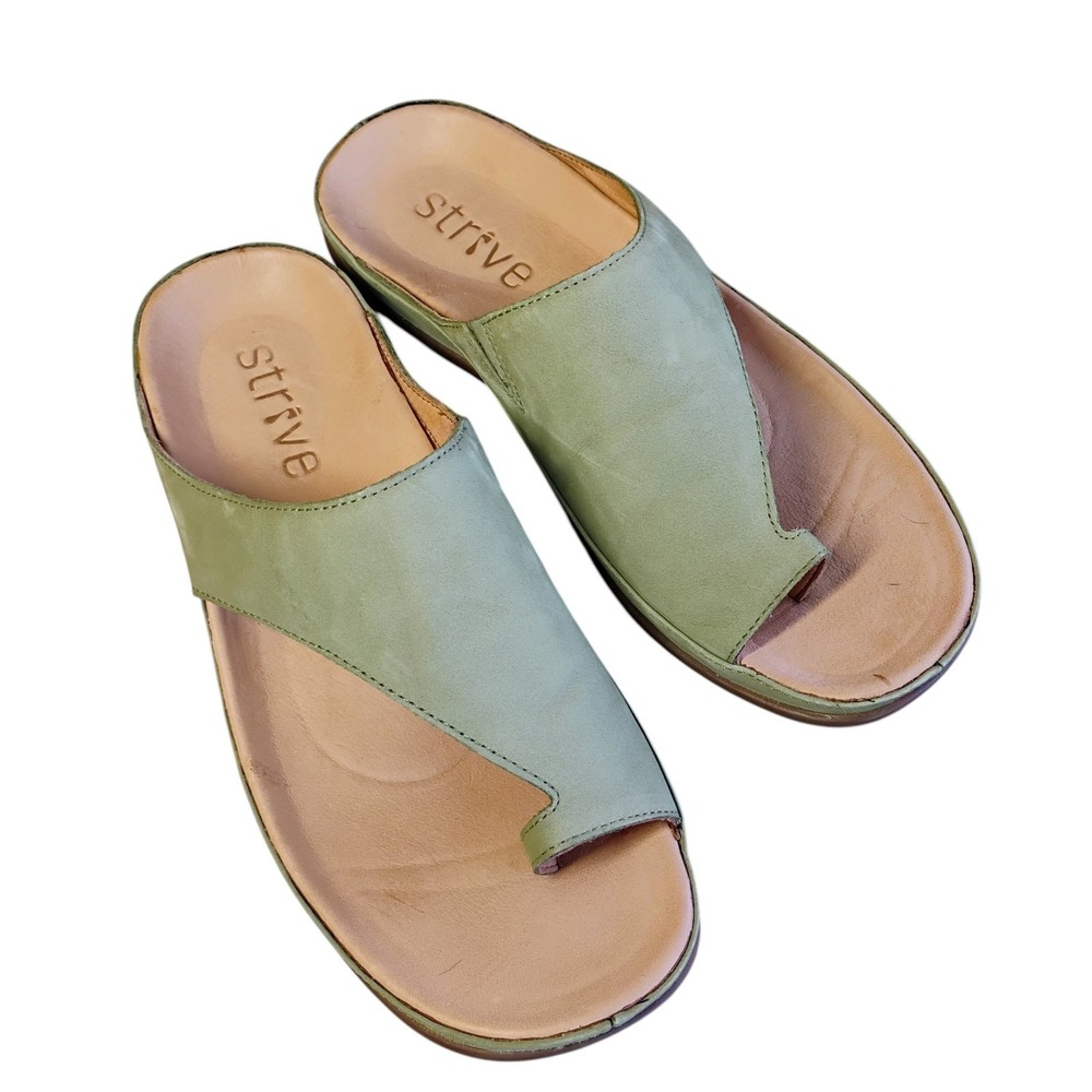 Strive New Capri Sage Green Nubuck Leather Toe Loop Orthotic Sandals Womens 10.5